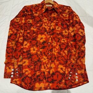 Men's Floral Orange Button-Down Shirt